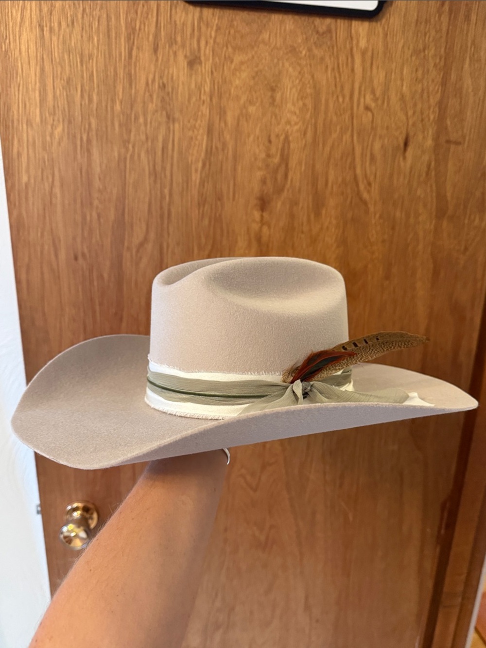 Custom Ariat Felt Western Hat with Feather Trim